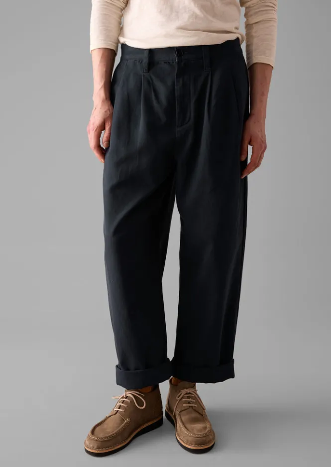 Trousers-TOAST Bill Cotton Wide Leg Trousers DarkNavy