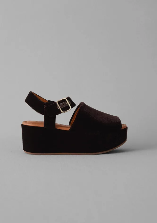Sandals-TOAST Chie Mihara Velvet Platform Shoes Chocolate