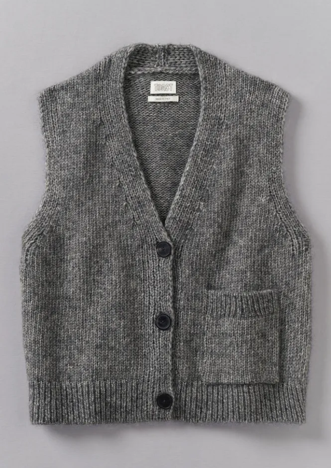 Knitwear-TOAST Cotton Alpaca Button Through Tank GreyMelange