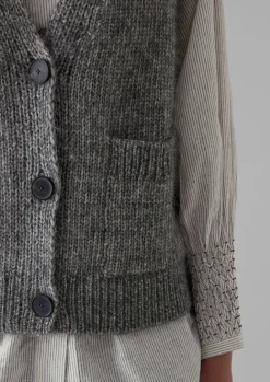 Knitwear-TOAST Cotton Alpaca Button Through Tank GreyMelange