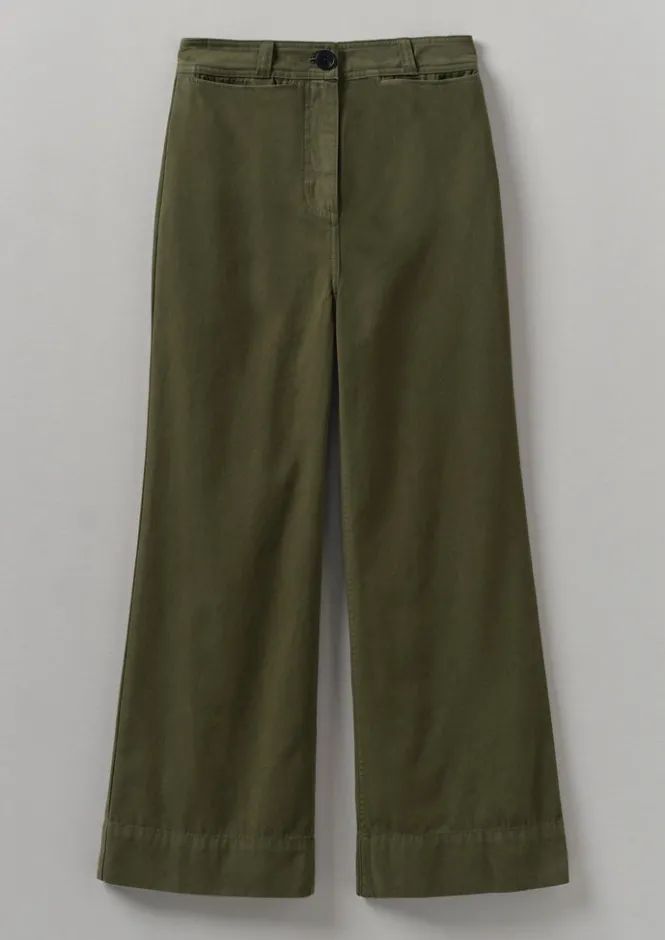 Trousers-TOAST Cotton Canvas Kick Flare Trousers Seaweed