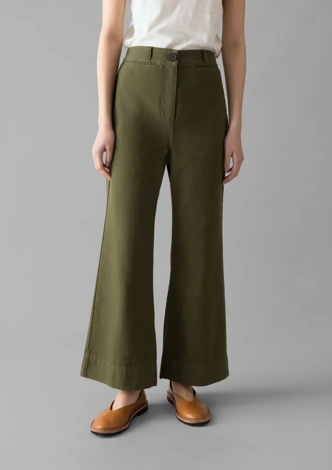 Trousers-TOAST Cotton Canvas Kick Flare Trousers Seaweed
