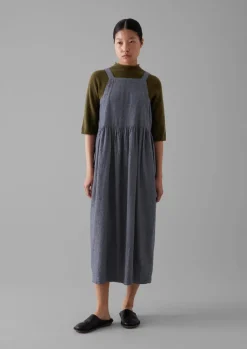 Linen|Loungewear-TOAST Cotton Linen Twill Gathered Waist Dress IndigoBlue