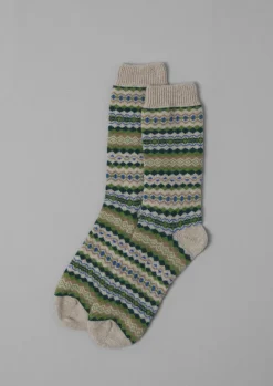 Socks-TOAST Fair Isle Socks GreenMulti