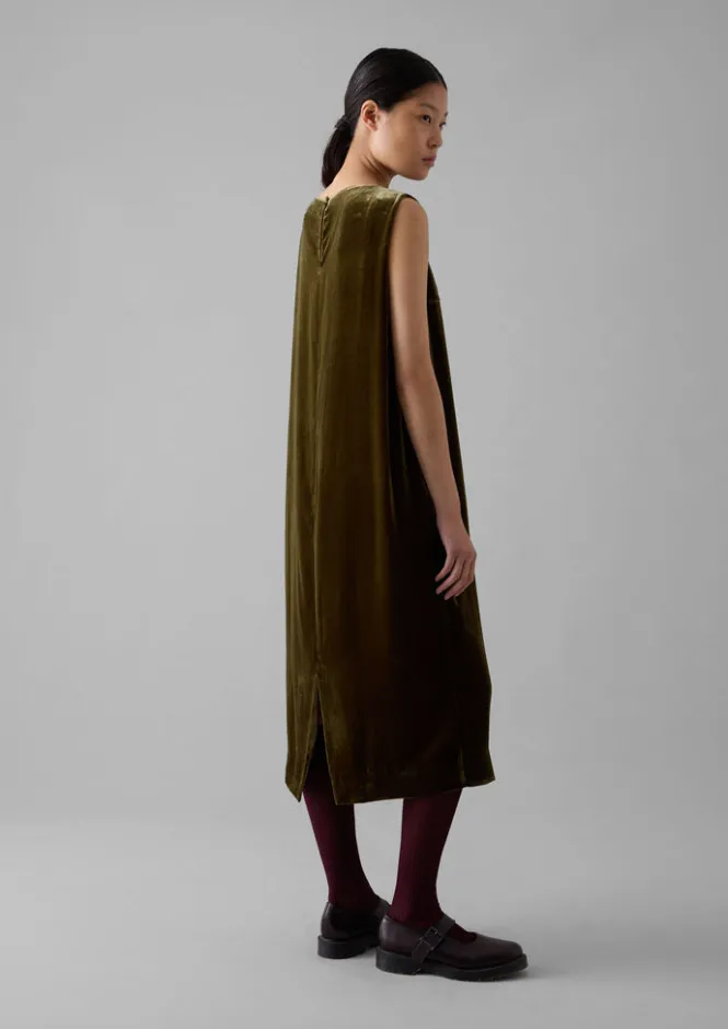 Velvet|Dresses-TOAST Fluid Silk Velvet Dress RichOlive