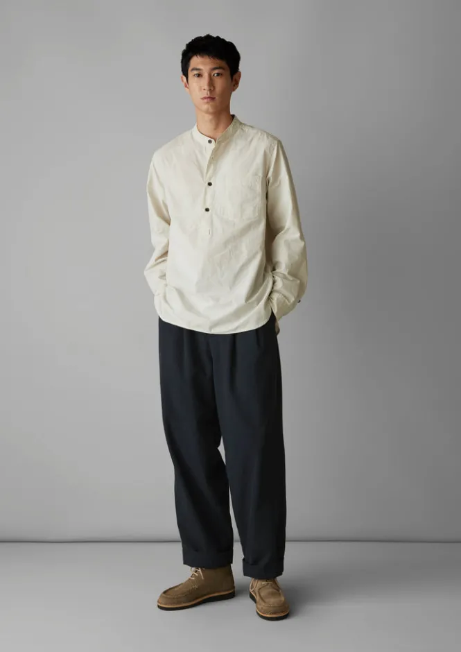Shirts-TOAST Grandad Collar Stripe Pullover Shirt SunwashedBlue