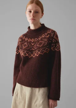 Knitwear-TOAST Graphic Yoke Sweater DarkRed/Brick