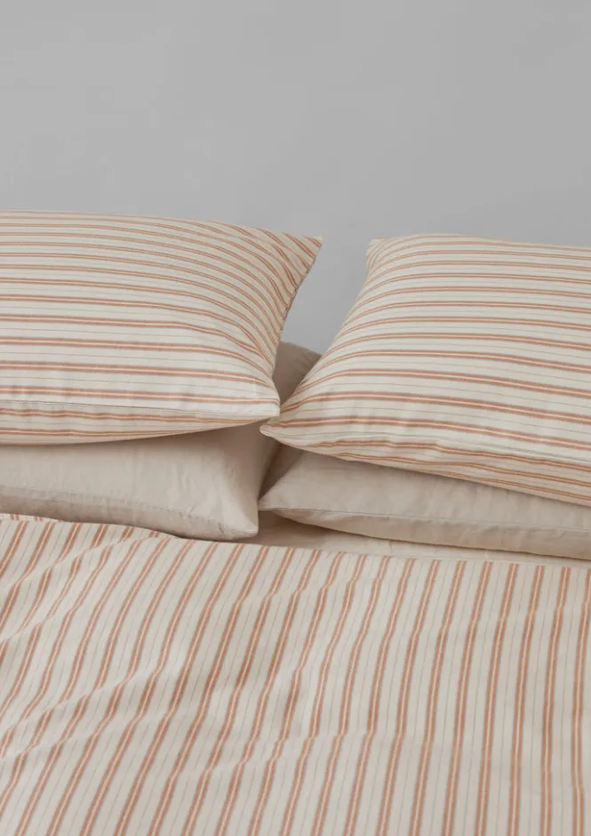 Textiles|Bed Linen-TOAST Ines Flannel Stripe Cotton Duvet Cover Apricot/SoftBlue