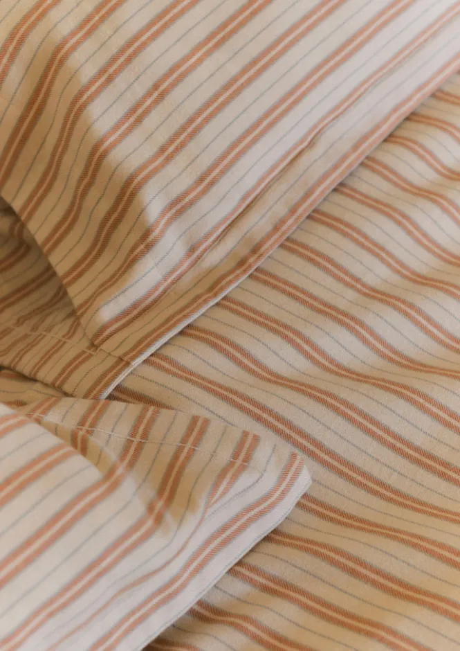 Textiles|Bed Linen-TOAST Ines Flannel Stripe Cotton Duvet Cover Apricot/SoftBlue