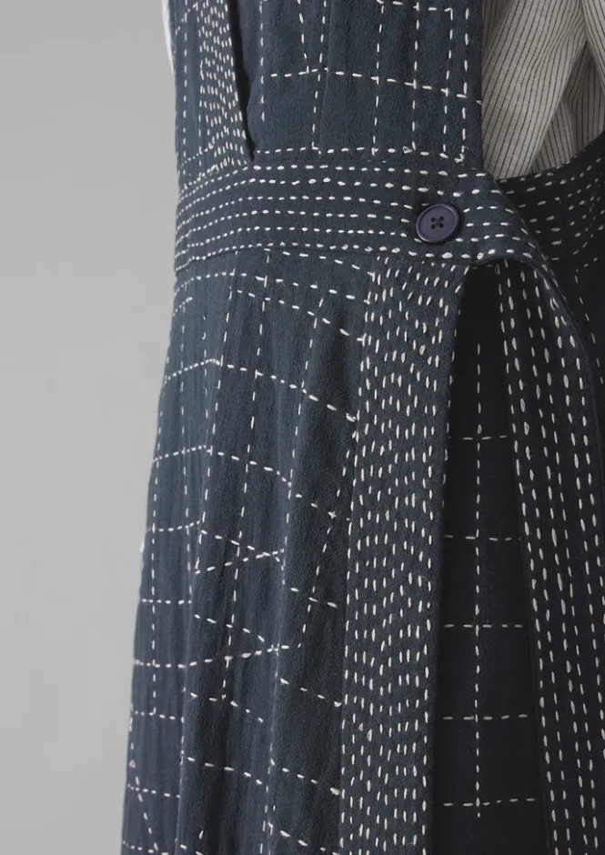 Dresses-TOAST Kantha Stitched Wrap Pinafore Dress Anthracite