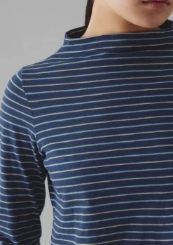 Jersey|Tops & Tees-TOAST Light Stripe Cotton Slub Tee NileBlue
