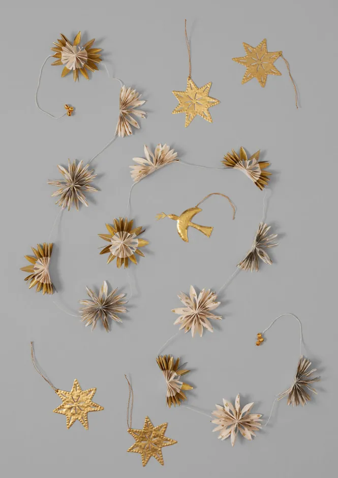 Christmas Decorations-TOAST Mini Palm Lokta Paper Garland Ecru/Gold