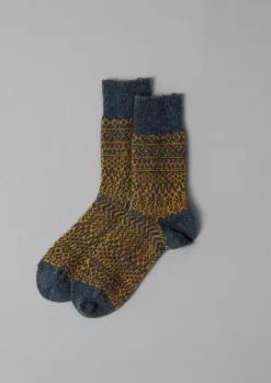 Socks & Tights-TOAST Nishiguchi Kutsushita Wool Jacquard Socks Navy