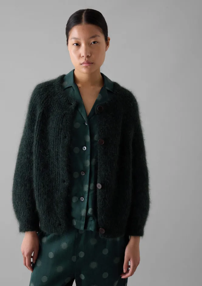 Knitwear-TOAST Ribbed Mohair Blend Cardigan DeepForest