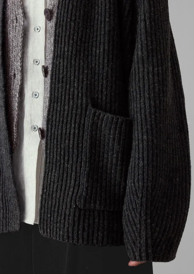 Knitwear-TOAST Ribbed Wool Knitted Cardigan Charcoal