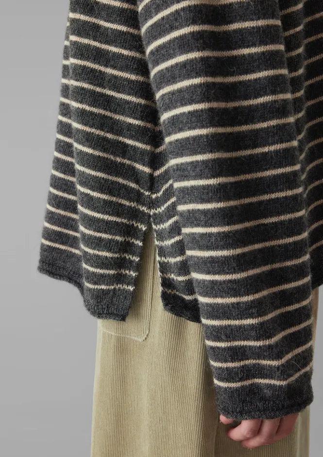 Loungewear|Tops & Tees-TOAST Stripe Alpaca Wool Sweater Charcoal/Oatmeal