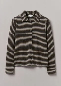 Jersey|Shirts-TOAST Stripe Cotton Jersey Shirt Grey/Sand