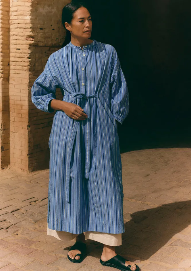 Dresses-TOAST Stripe Poplin Gathered Dress SodaliteBlue