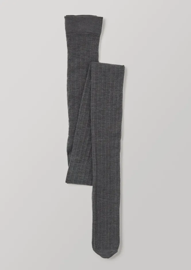 Socks & Tights-TOAST Swedish Stockings Fishbone Tights AnthraciteMelange