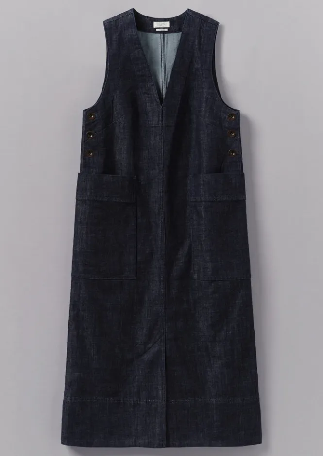 Denim|Workwear-TOAST V-Neck Denim Pinafore Dress Indigo